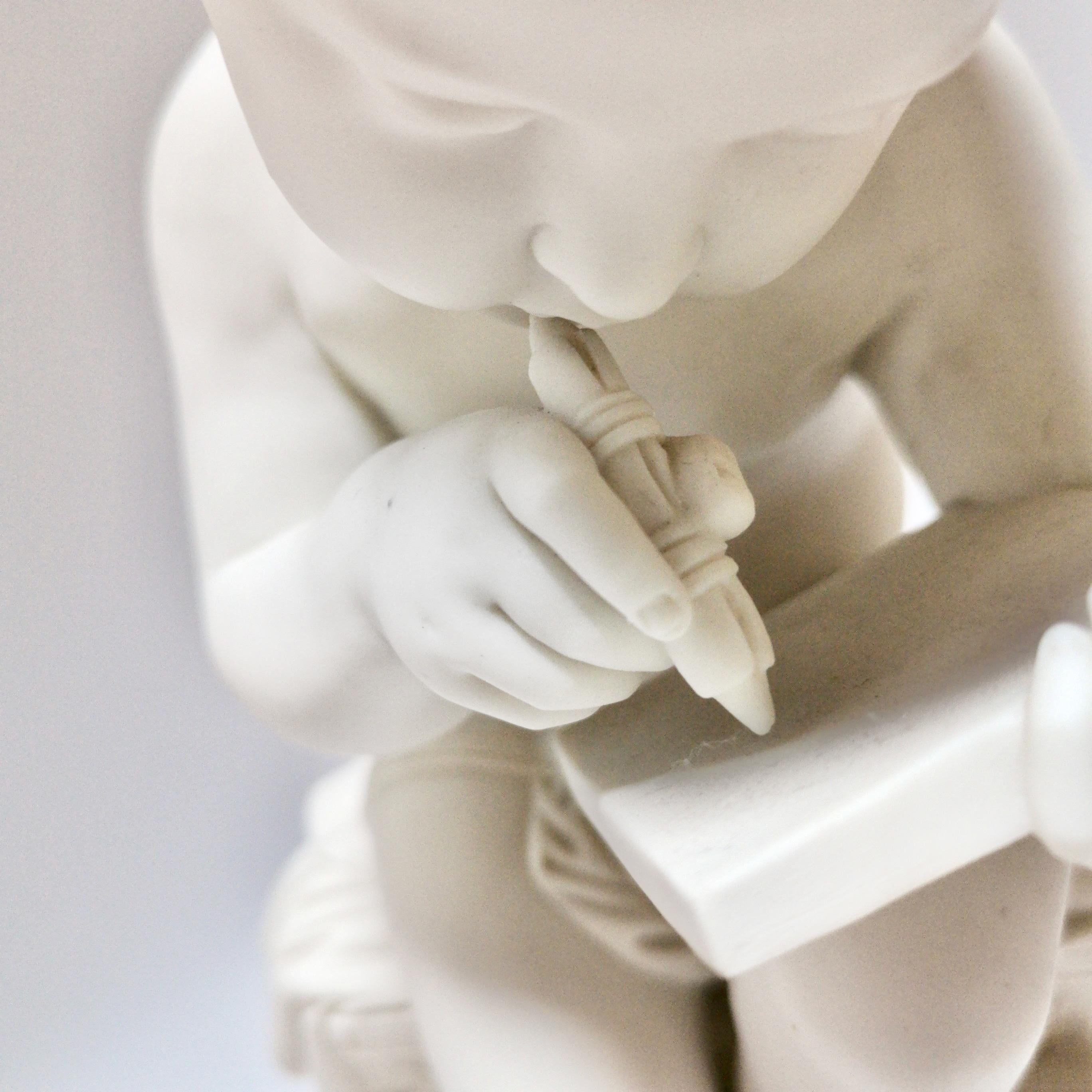 Porcelain White Parian Figures, L'Enfant Lisant et L'Enfant Écrivant, after Lemire 19thC For Sale