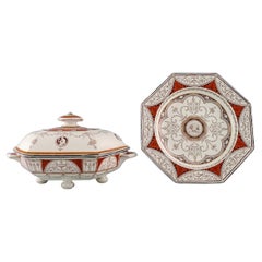 Mintons, England, Antique Holland Lidded Tureen and Plate in Porcelain