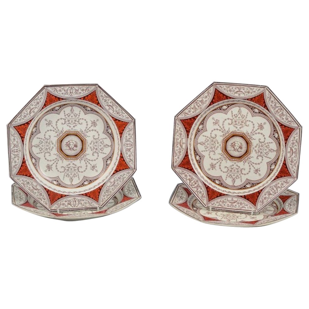 Mintons, England, Four "Holland" Faience Plates, Dinner Plates and Deep Plates