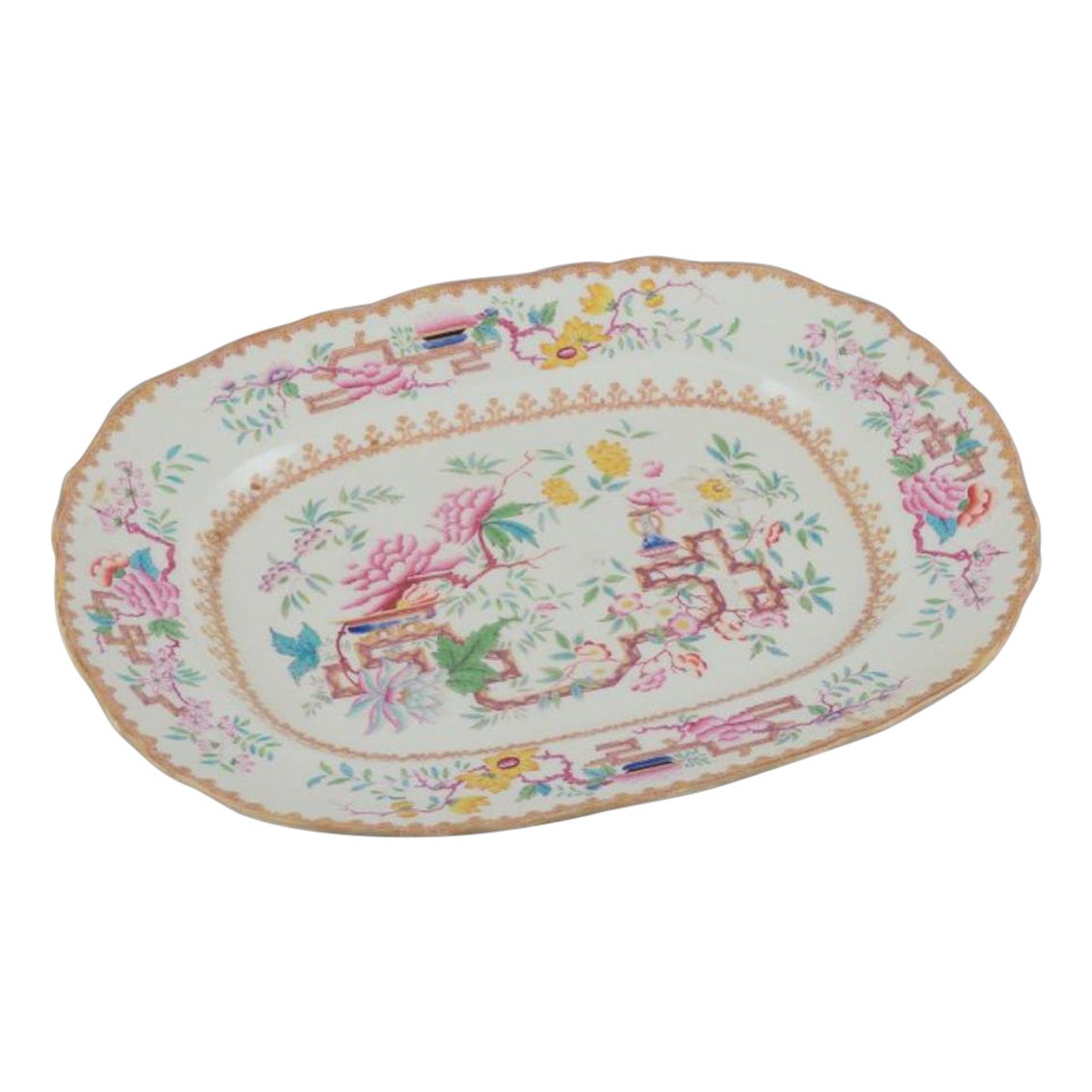 Mintons, England. Large antique serving platter in faience. Chinese style.