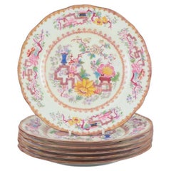 Mintons, England. Set of six lunch plates in faience. Chinese style.