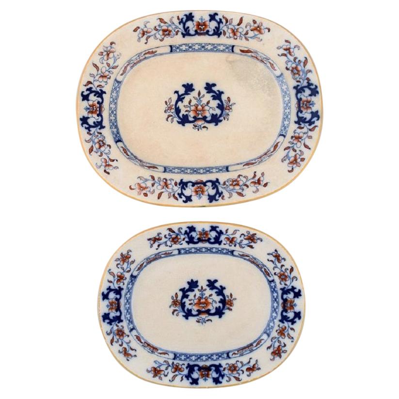 Mintons, England, Two Antique Dishes in Hand-Painted Faience, Chinese Style