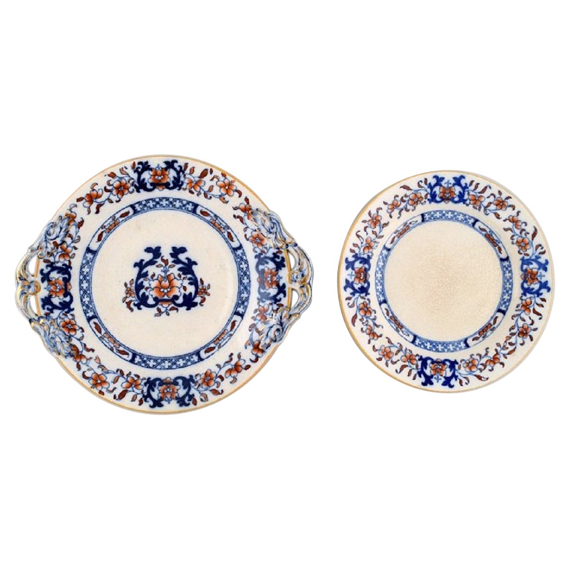 Deux assiettes anciennes en faïence peintes à la main, de style chinois, Mintons, Angleterre
