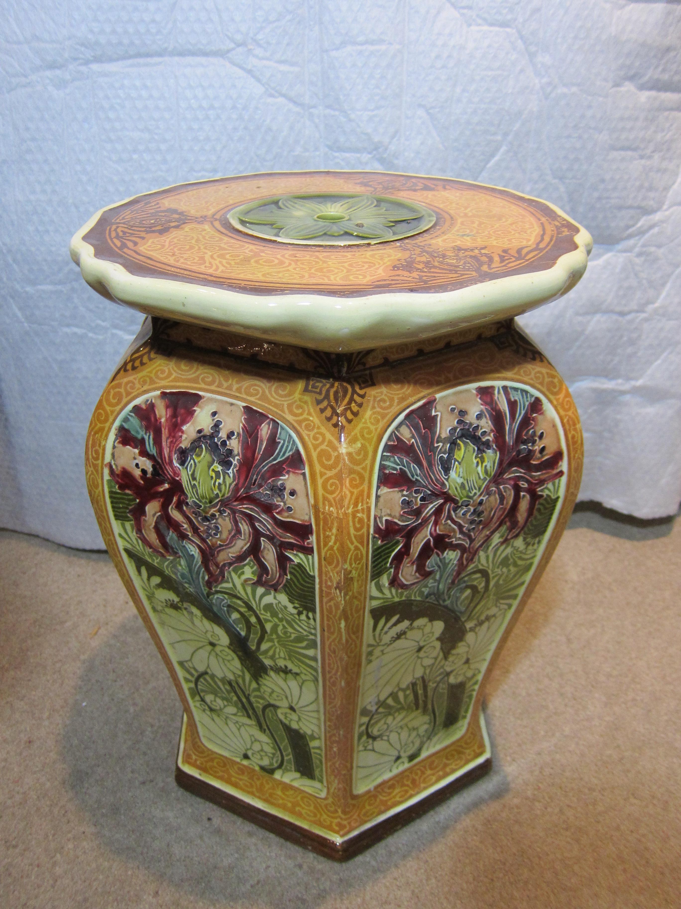 English Mintons Impressed Mark Pottery Garden Seat in Secessionist Style For Sale