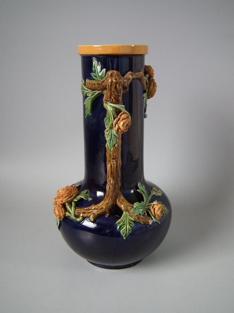 Mintons Majolica Flower Vase with Handle For Sale at 1stDibs