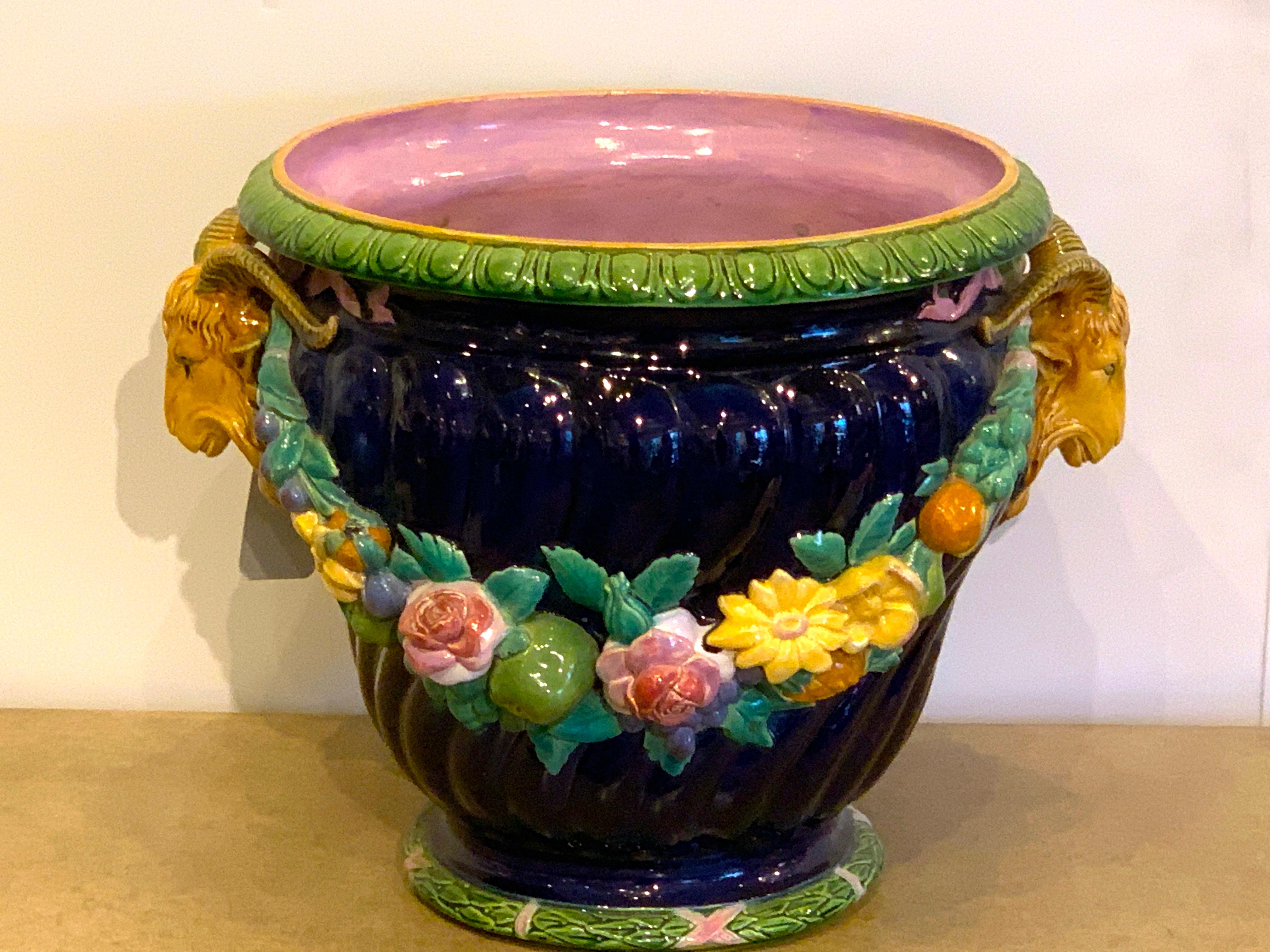 English Mintons Majolica Jardinière Designed by Baron Carlo Marochetti For Sale