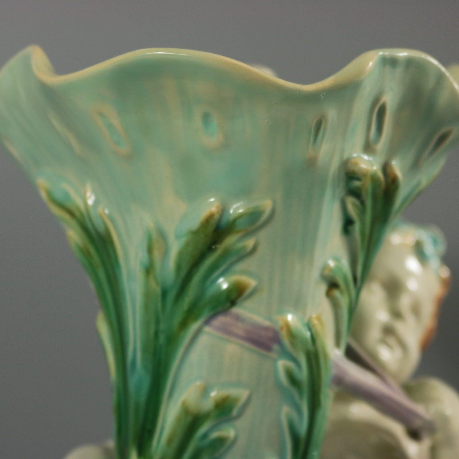 Mintons Majolica Putti Flower Holder Vase For Sale 7