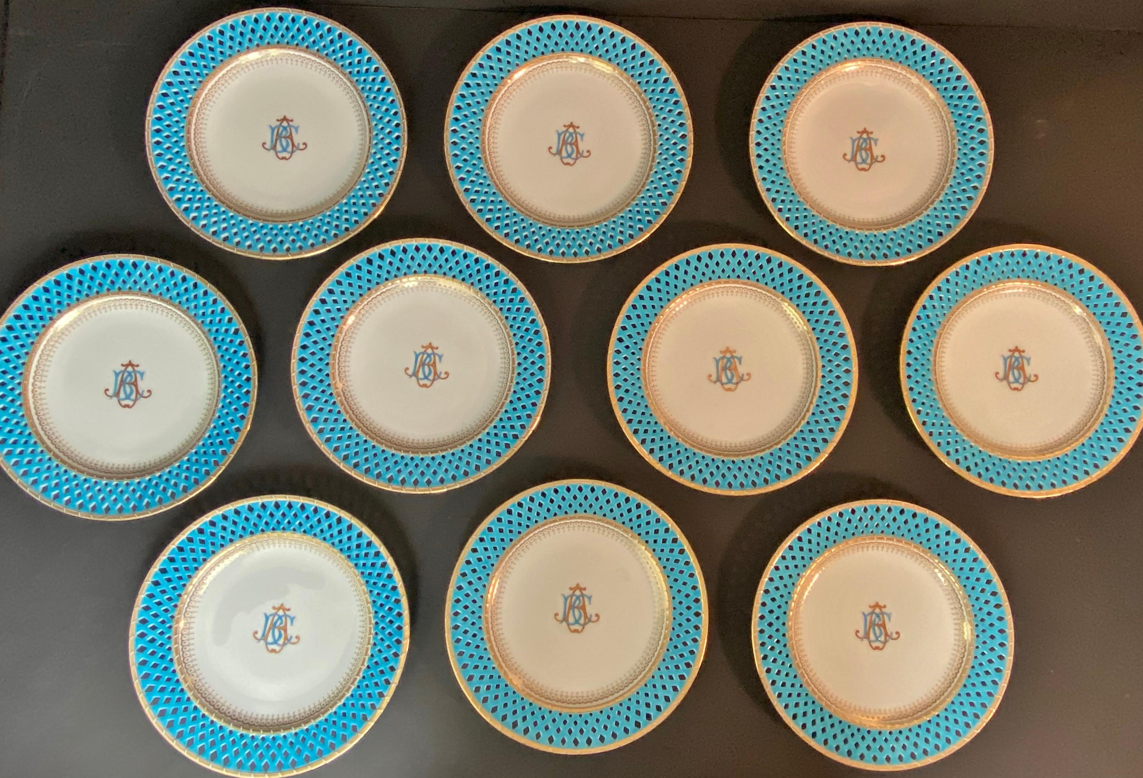 19th Century Mintons Presentation Plates for Thomas Goode & Co., Set of 10