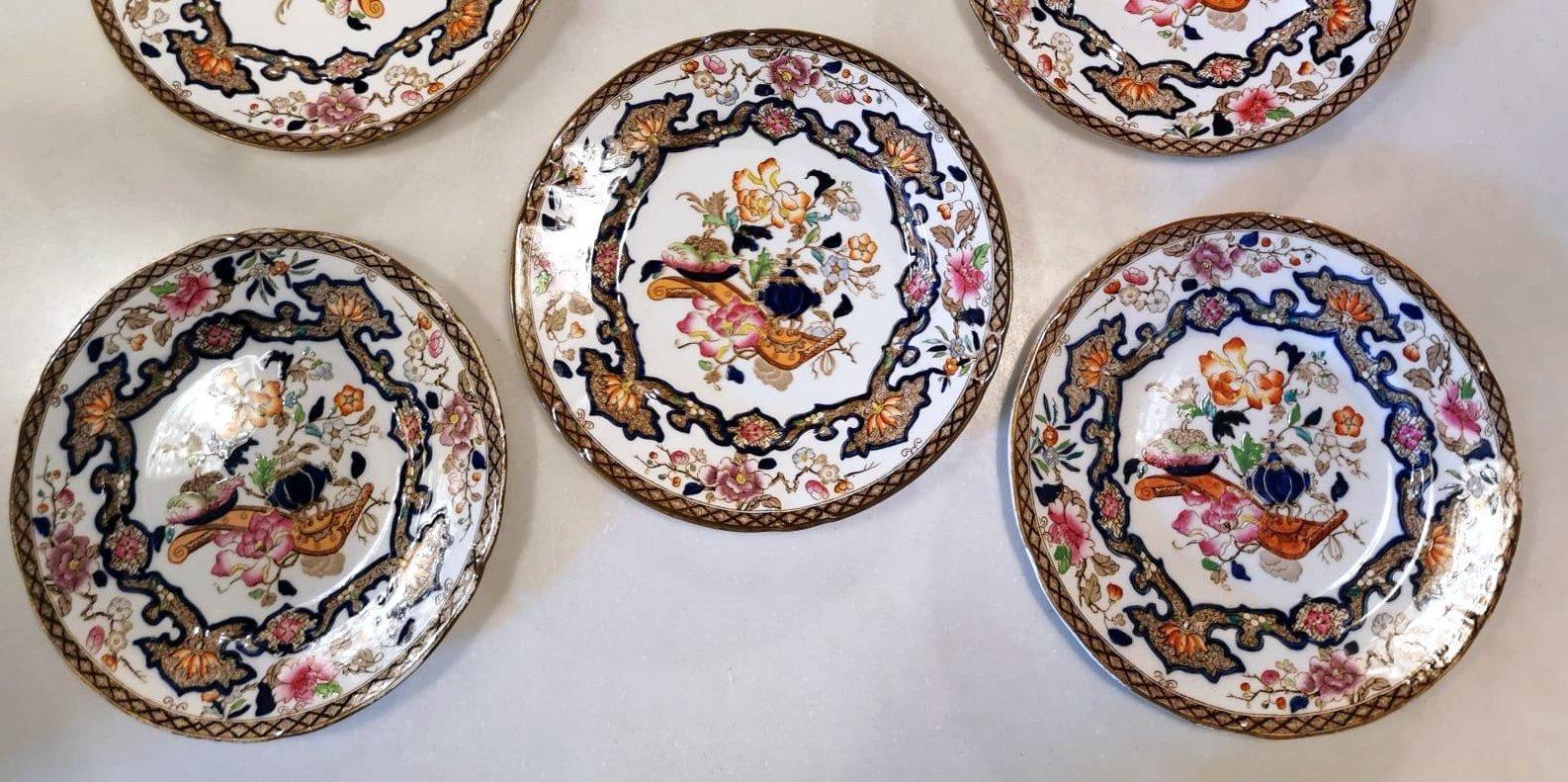 Hand-Painted Mintons Six English Porcelain Saucers with 