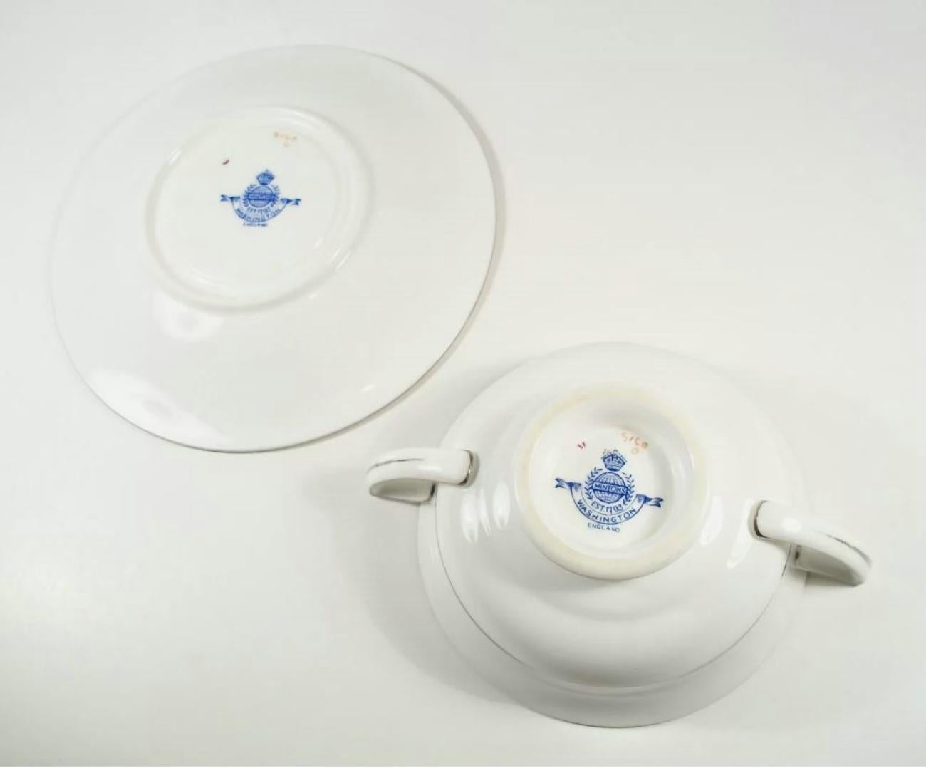 Ceramica Minton - Modello Washington - Zuppiera e piattino in porcellana vintage - C.I.C. 1950 in vendita