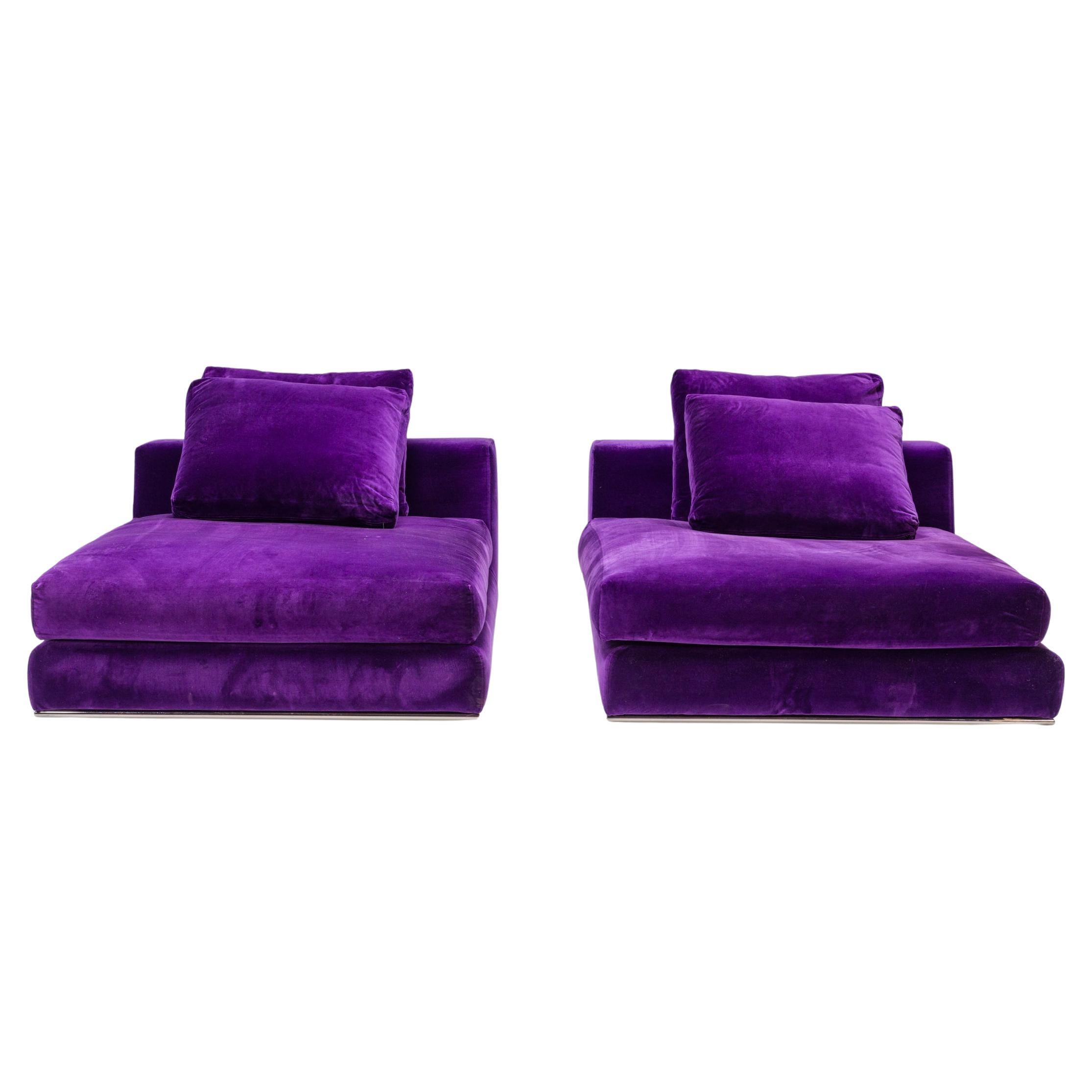 Minotti Purple Velvet Day Beds, Set of 2
