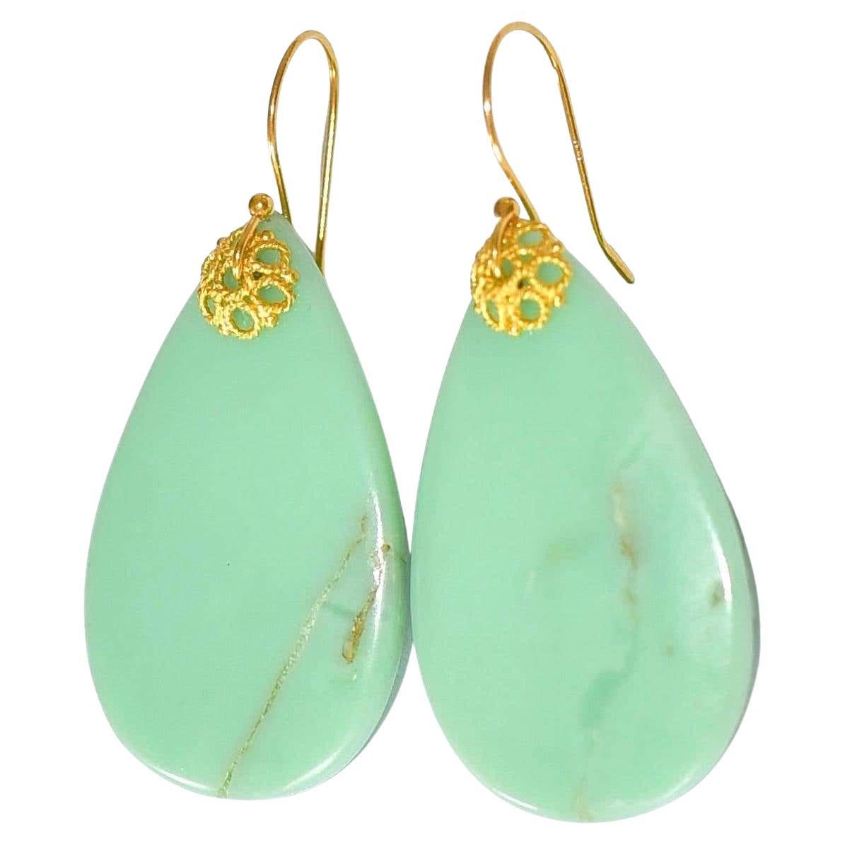 Minty Chrysoprase Earrings in 18K Solid Yellow Gold For Sale