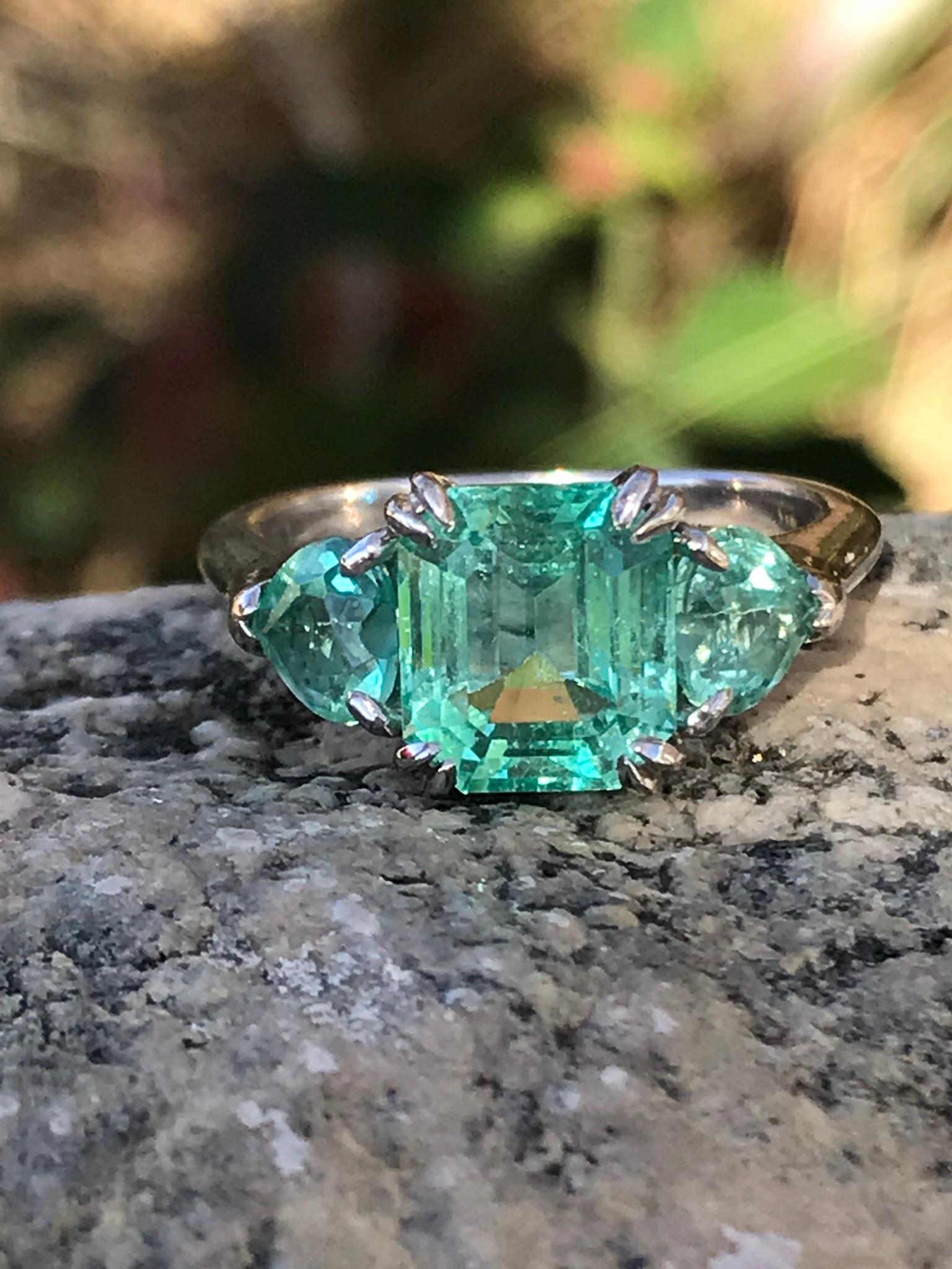 Modern Minty Emerald Three-Stone Ring