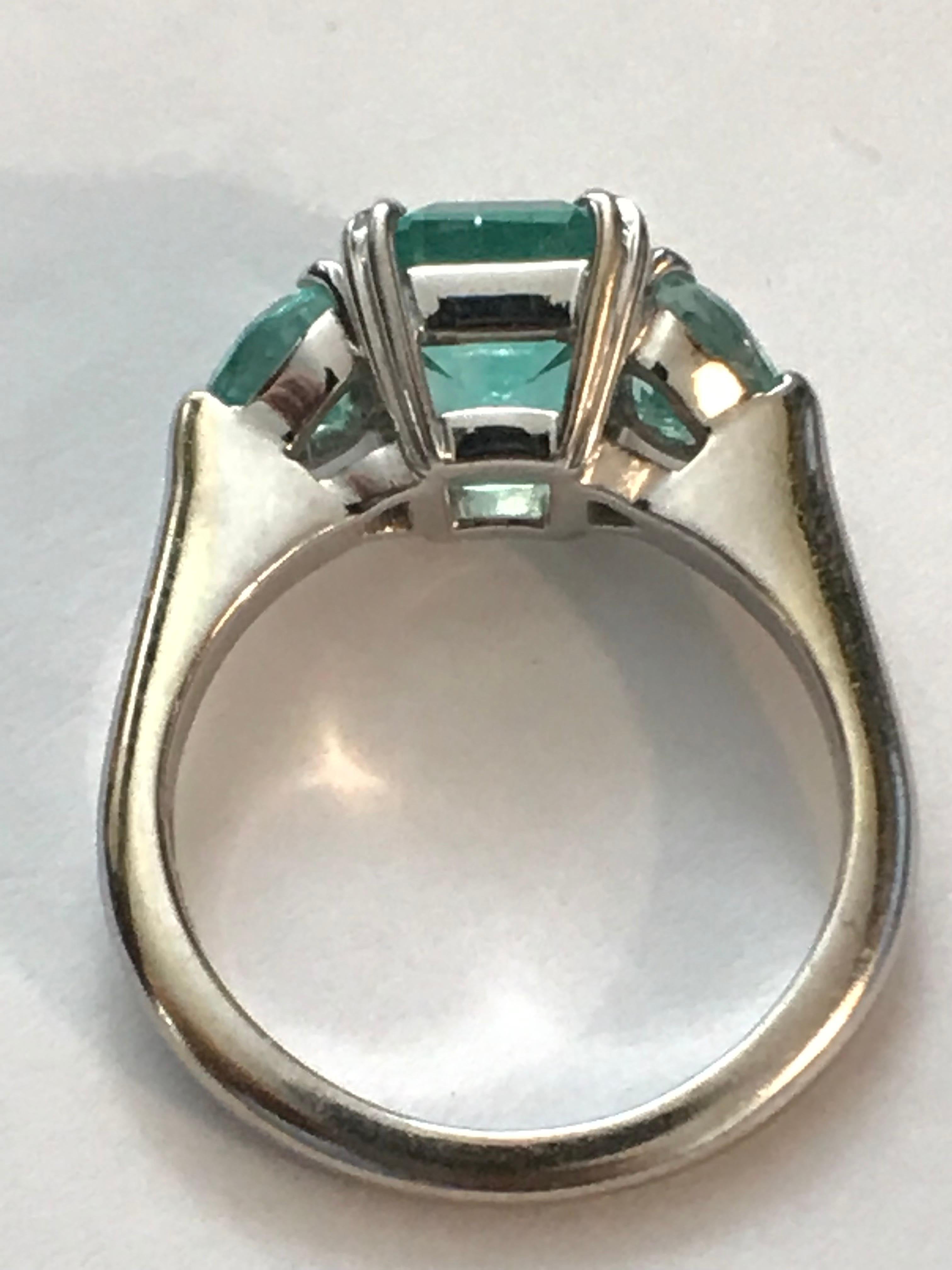 Emerald Cut Minty Emerald Three-Stone Ring