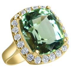 Minty Green Tourmaline and Diamond Cocktail Ring