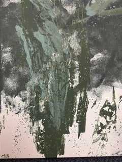 Pintura acrílica abstracta británica con tonos verdes