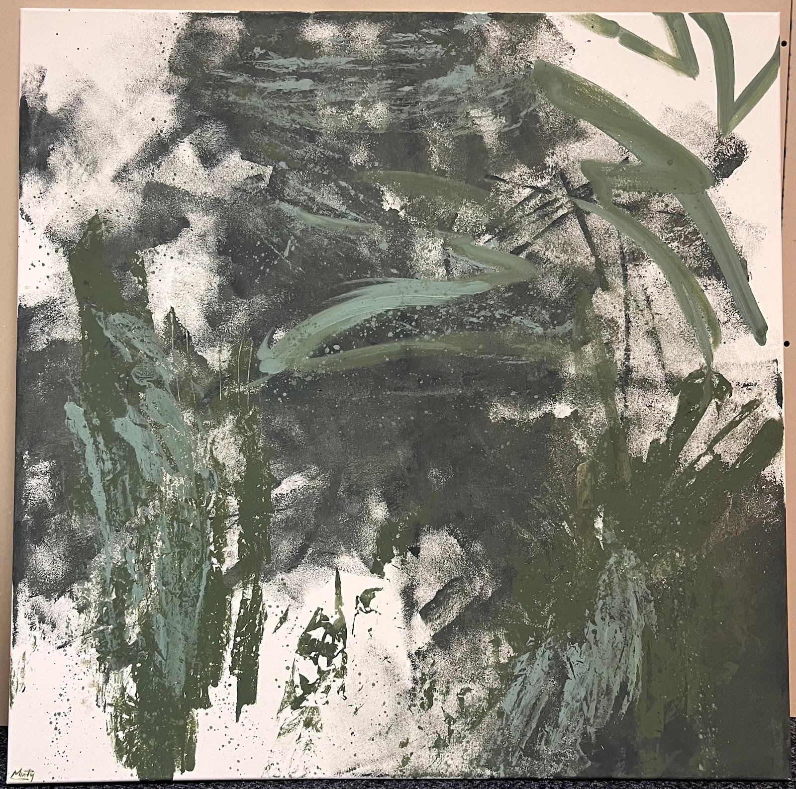 Pittura astratta acrilica inglese con toni verdi - Abstract Painting Grigio di Minty Ramsey