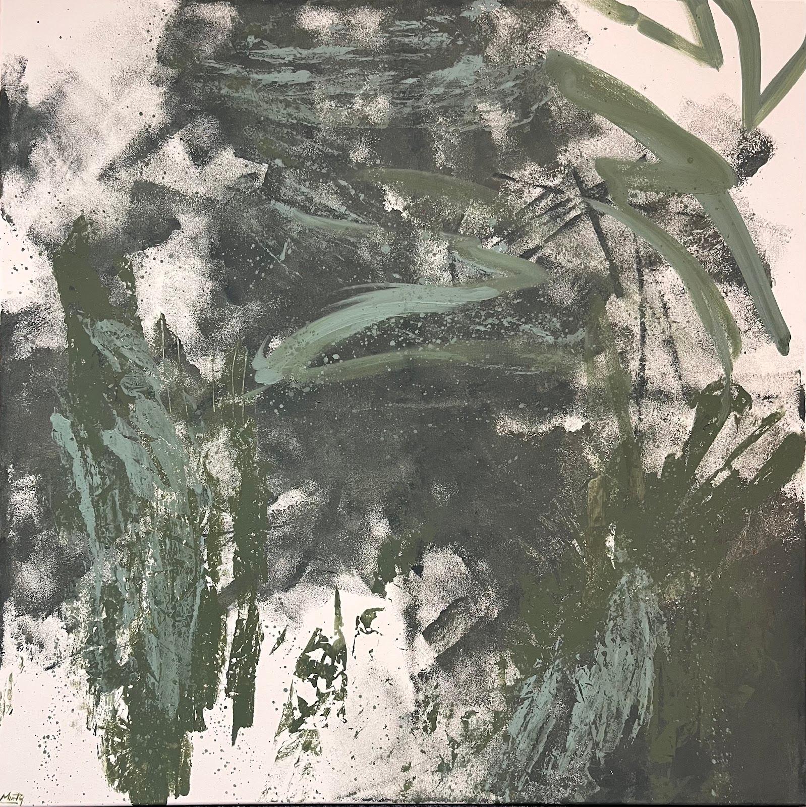 Abstract Painting di Minty Ramsey - Pittura astratta acrilica inglese con toni verdi
