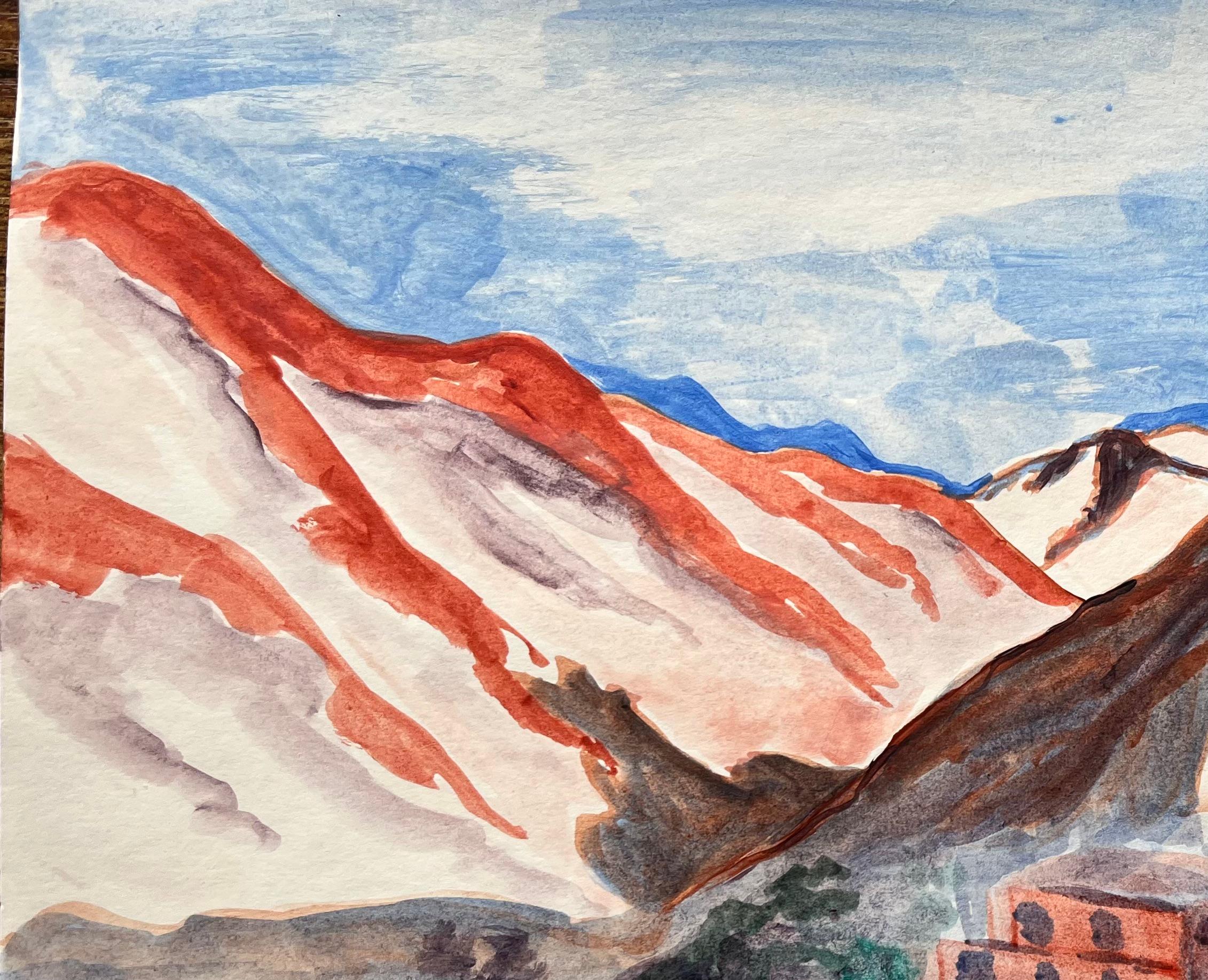 Título: Pintura acrílica de un pueblo del Atlas con picos de tierra roja
por Minty Ramsey
Firmado: Verso
Medio: Acrílico sobre papel
Tamaño: 8,25 pulgadas (alto) x 11,5 pulgadas (ancho)
Estado: Excelente, colores vivos, sin daños

Descripción:
Esta