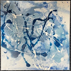 Blue Explosion Acrylic Abstract Painting, Impressionist, 24x24, Signed
