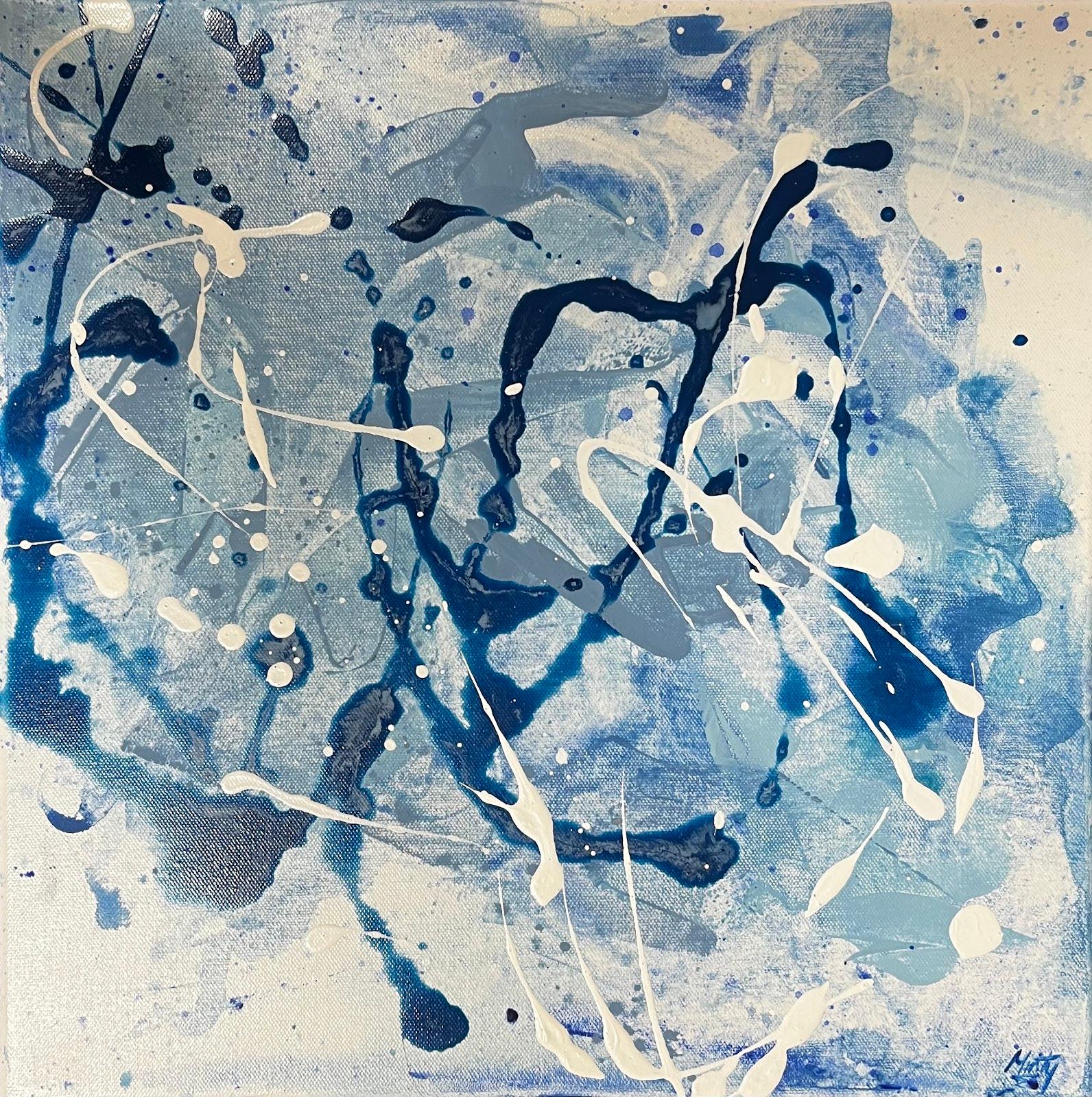 Abstract Painting di Minty Ramsey - Esplosione di blu Pittura acrilica astratta inglese