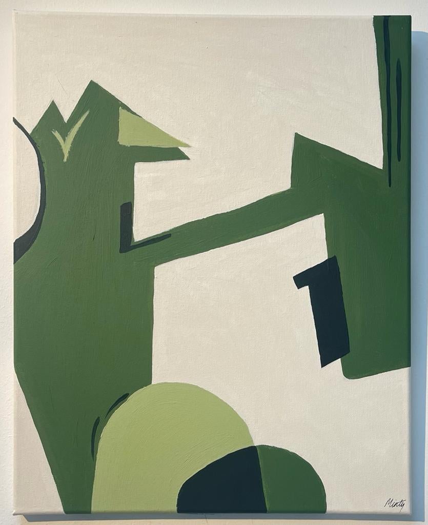 Triptyque d'abstractions vertes
par Minty Ramsey, contemporaine britannique 
peinture acrylique sur toile
3 x toile, chacune mesure 20 x 16 pouces

Merveilleuse peinture abstraite originale de l'artiste contemporaine britannique, Minty Ramsey.