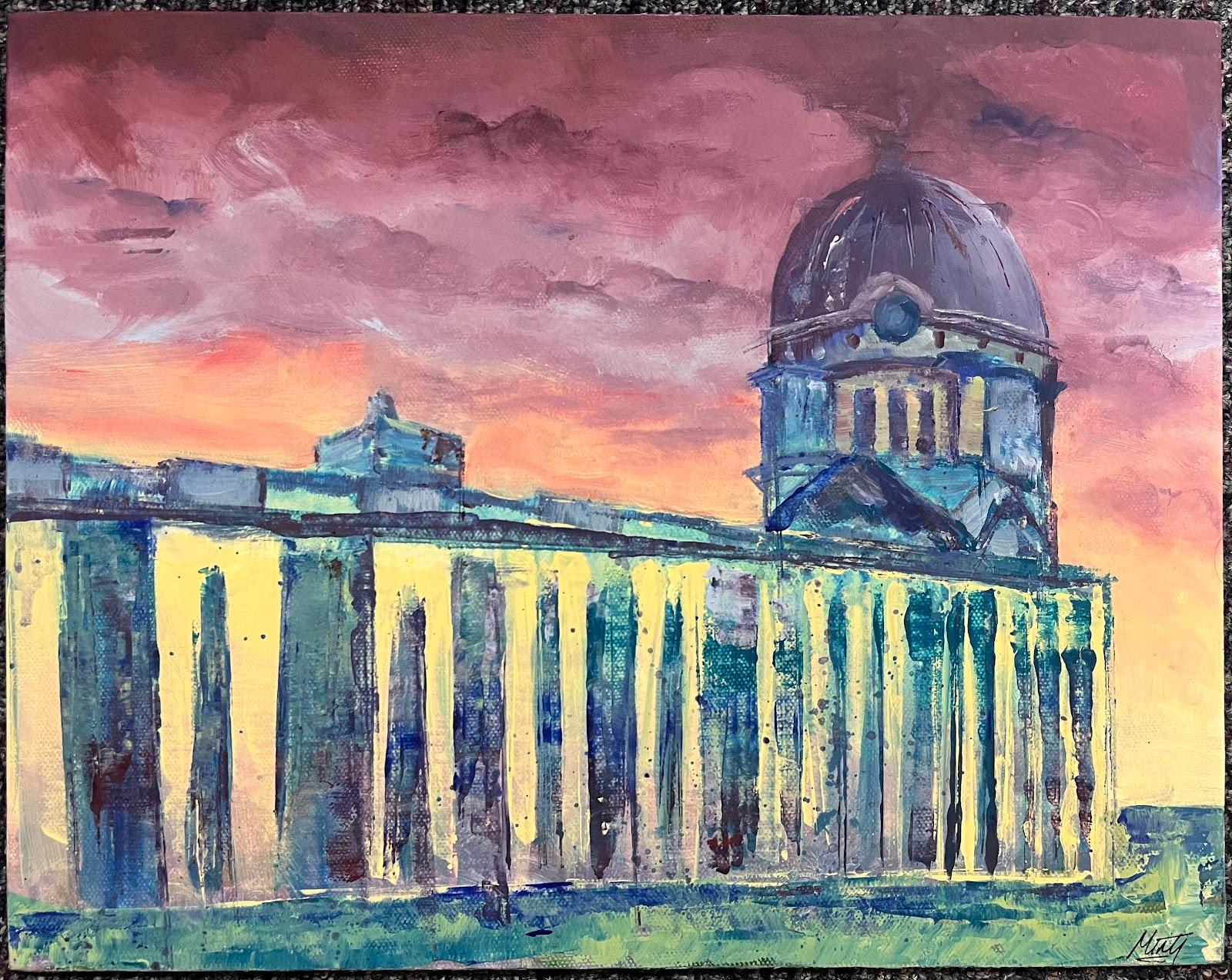 Peinture acrylique abstraite colorée Coucher de soleil contemporain sur Greenwich - Painting de Minty Ramsey
