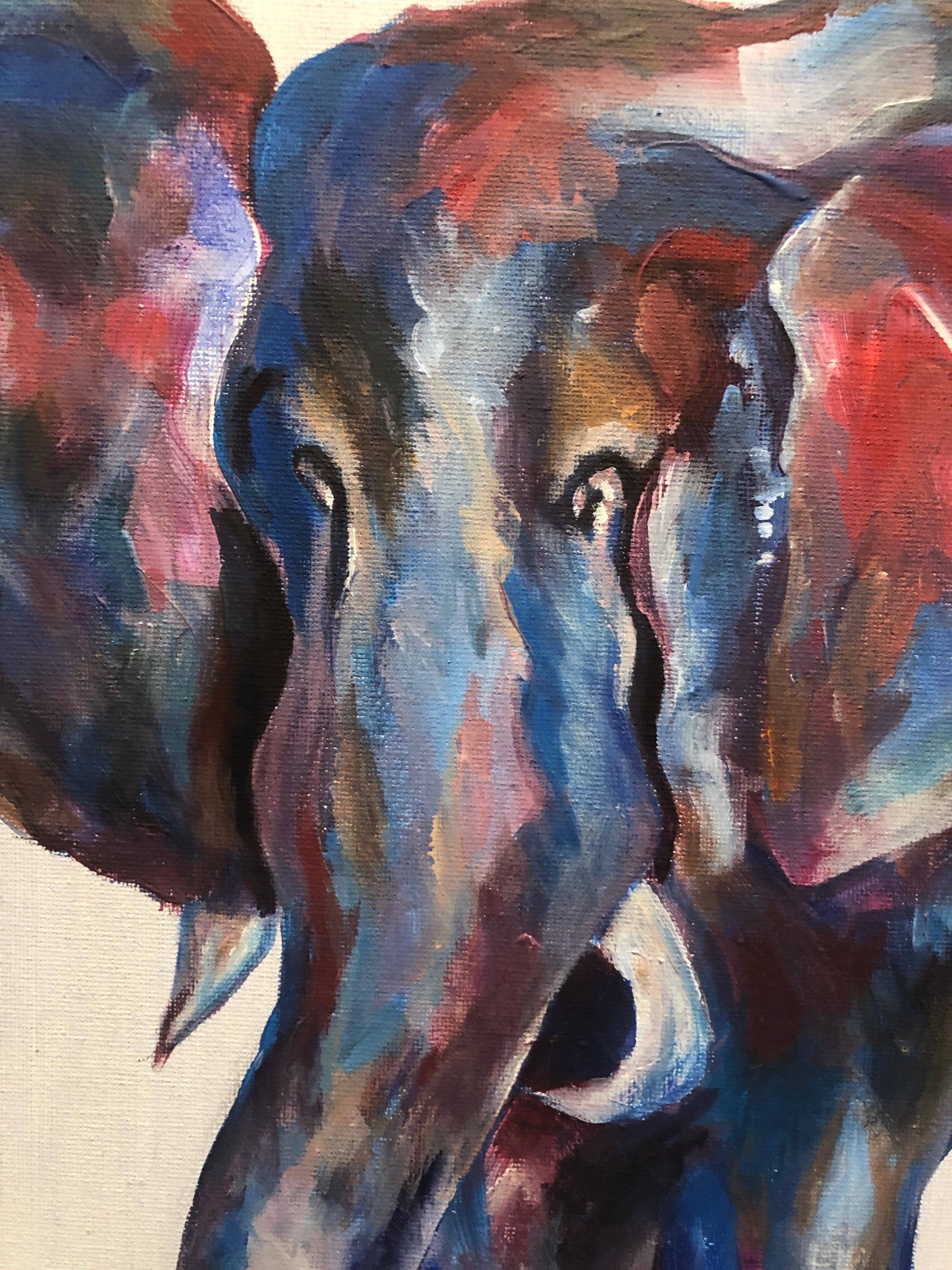 Peinture abstraite d'éléphant colorée de l'artiste britannique moderne - Gris Animal Painting par Minty Ramsey