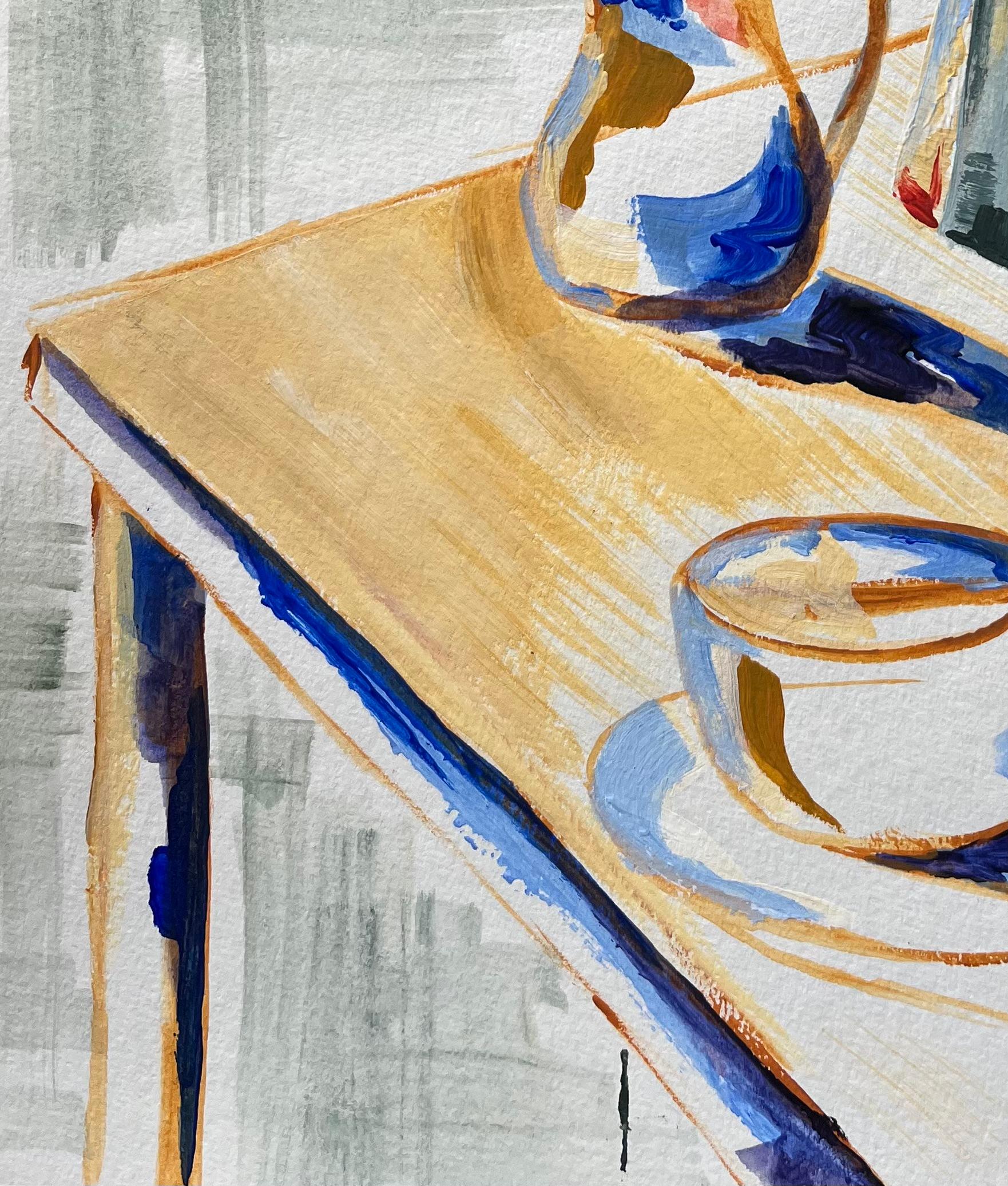 Titolo: Pittura acrilica contemporanea di caffettiera e tazza di caffè con luce mattutina
da Minty Ramsey
Firmato: Verso
Mezzo: Acrilico su carta
Dimensioni: 11,5 pollici (altezza) x 8,25 pollici (larghezza)
Condit: Eccellente, colori vivaci, nessun