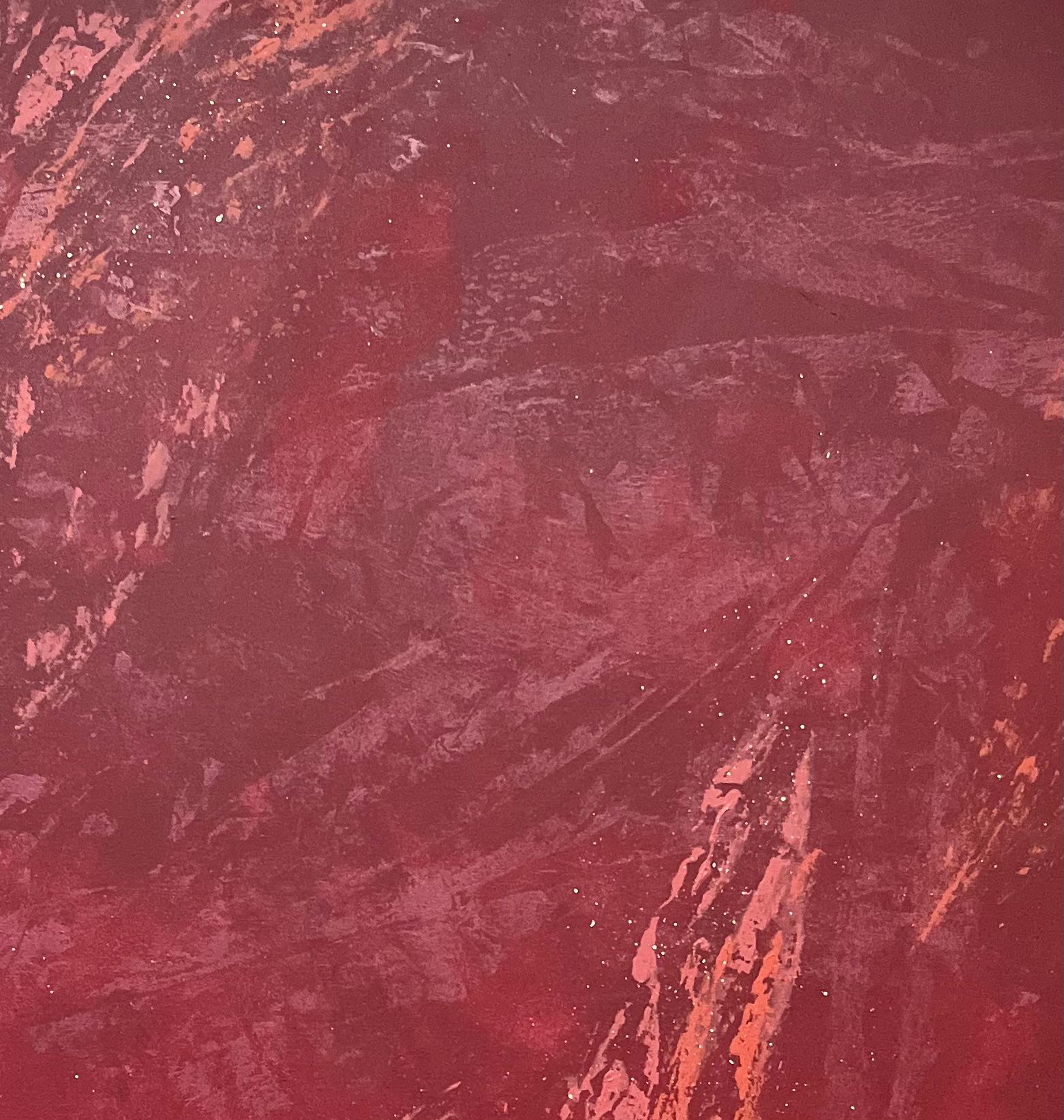 Peinture acrylique abstraite rouge terreux avec couches texturées - Marron Abstract Painting par Minty Ramsey
