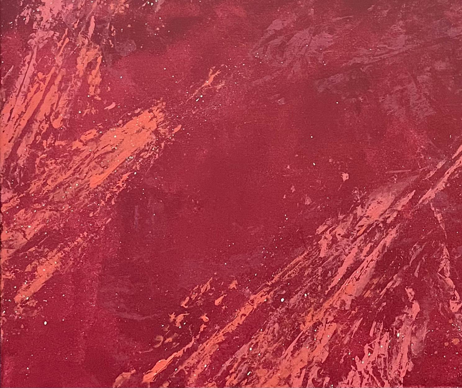 Peinture acrylique abstraite rouge terreux avec couches texturées en vente 1