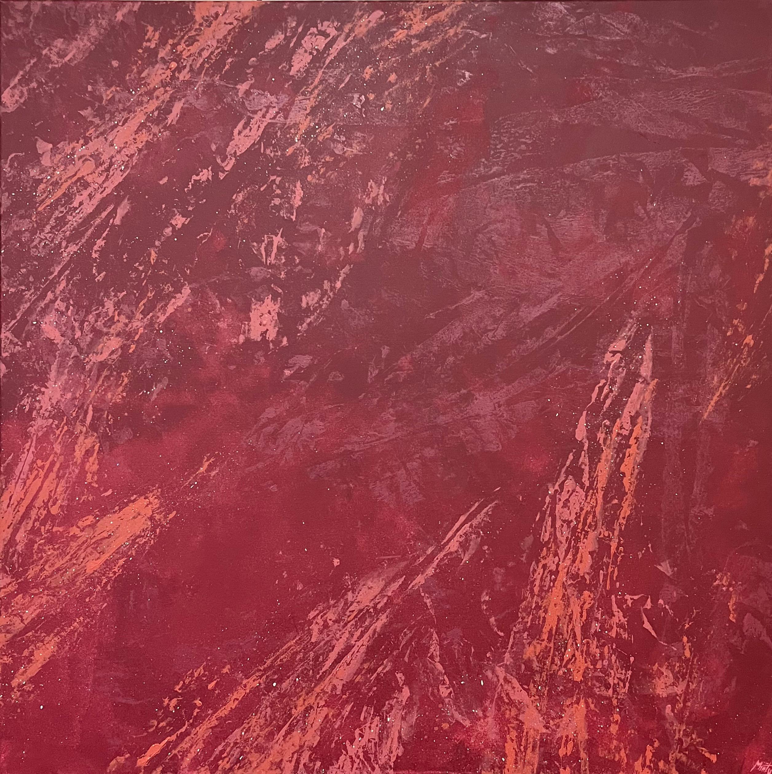 Abstract Painting Minty Ramsey - Peinture acrylique abstraite rouge terreux avec couches texturées