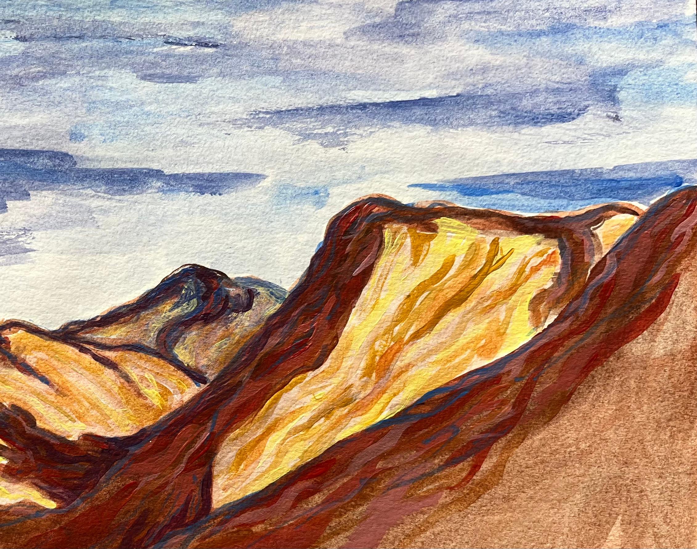 Pintura expresiva en acuarela de las montañas del Atlas bajo un cielo sombrío - Painting Impresionista de Minty Ramsey