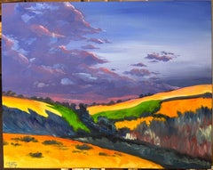 Fauvist Painting Contemporary Purple Sunset Over Spanish Country Side Fields