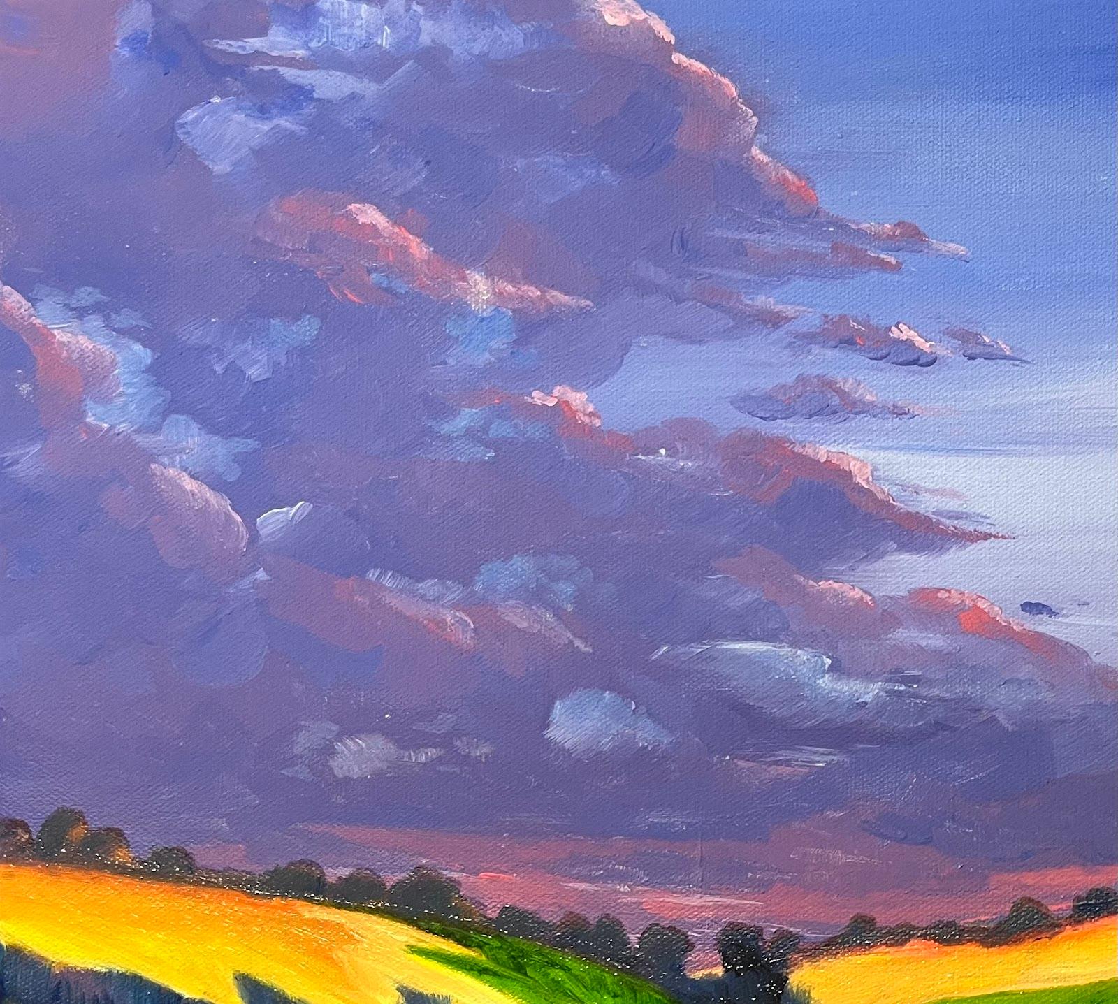 Peinture fauve contemporaine Coucher de soleil violet sur des champs de campagne espagnols en vente 1