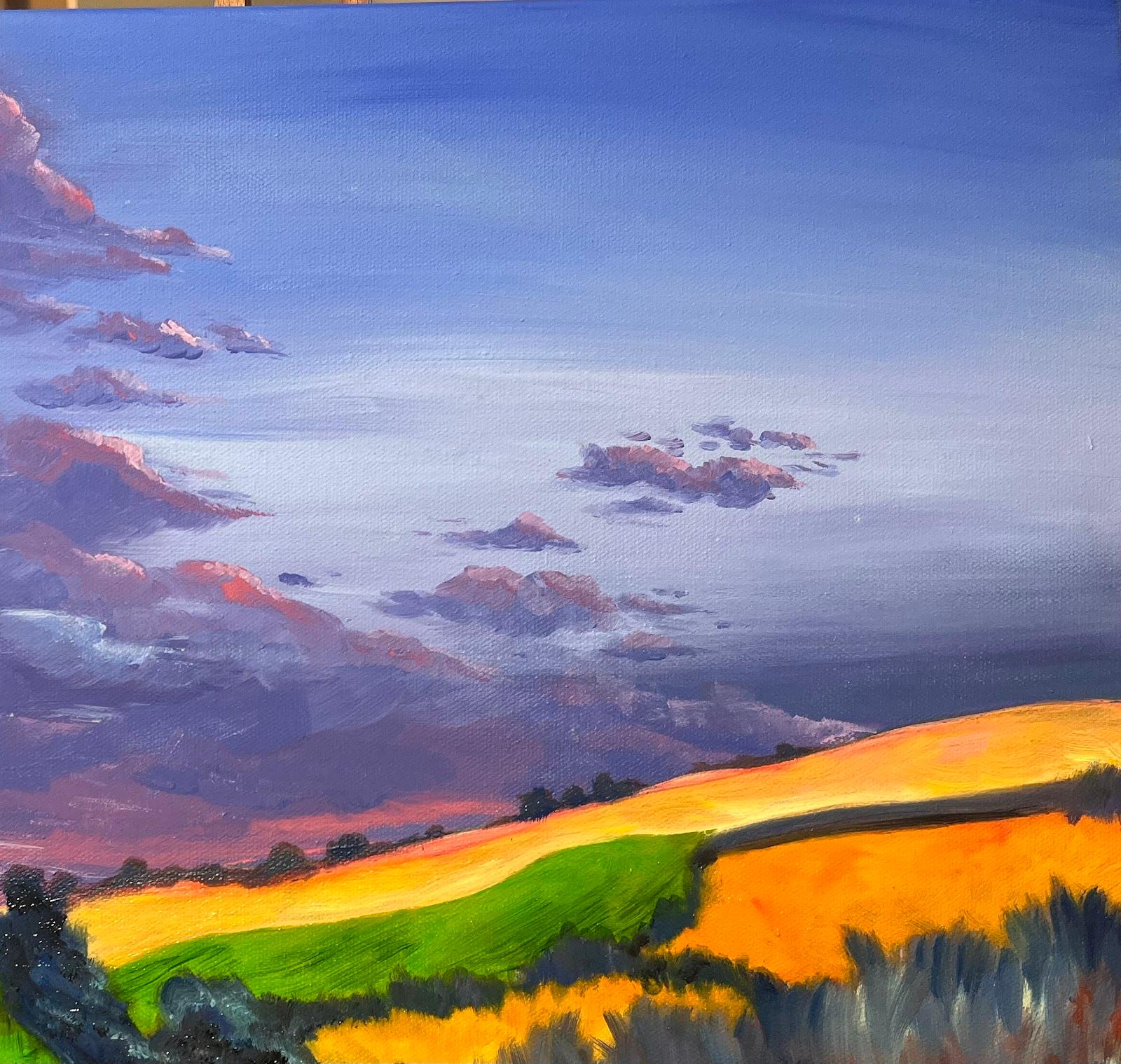 Peinture fauve contemporaine Coucher de soleil violet sur des champs de campagne espagnols en vente 2
