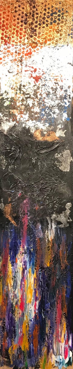 Fusion - Étonnante grande peinture abstraite britannique à collage