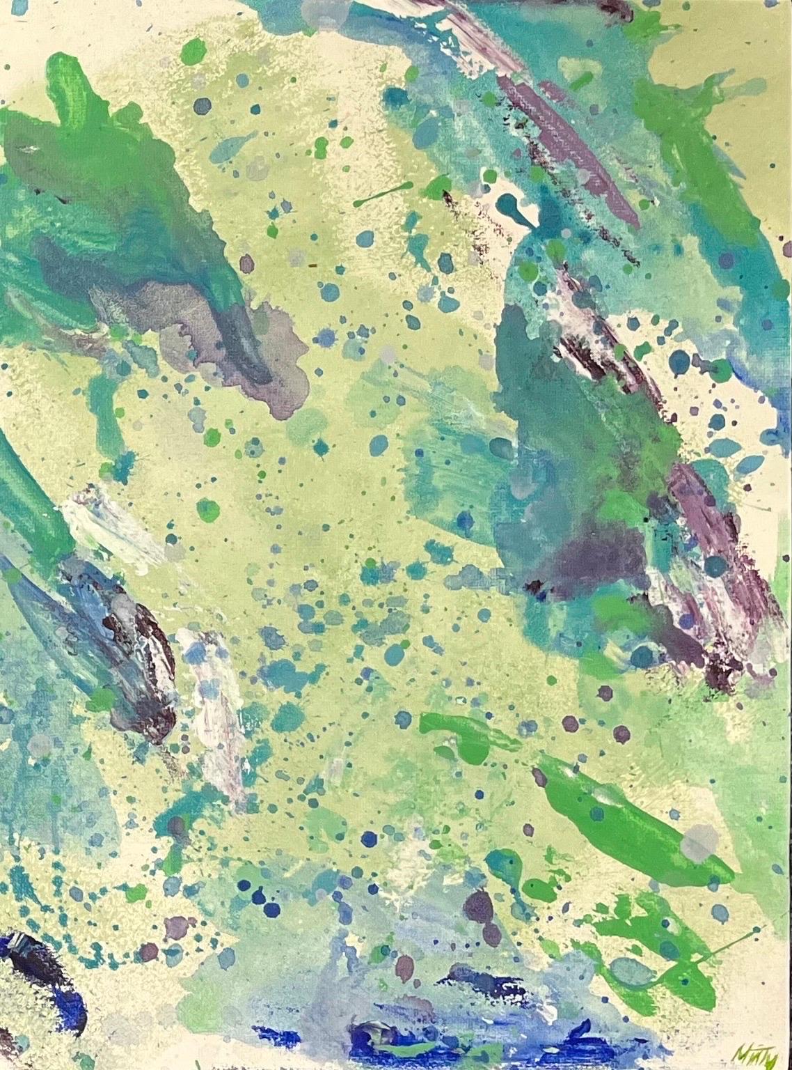 Greene & Greene & Greene Pittura acrilica astratta contemporanea britannica Primavera Sinfonia Trittico - Painting Impressionismo di Minty Ramsey