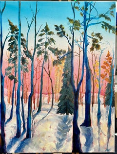 Kuusamo Finland Winter Forest Sunset Landscape Original Contemporary Oil