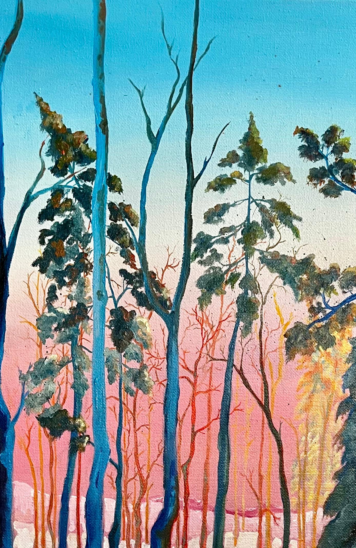 Titel: Kuusamo Finnland Winterwald Sonnenuntergang Landschaft Original Zeitgenössisches Öl
von Minty Ramsey
Unterschrieben: Ja
Größe: 23,5 × 18 Zoll 
Signiert unten rechts, verso bezeichnet 