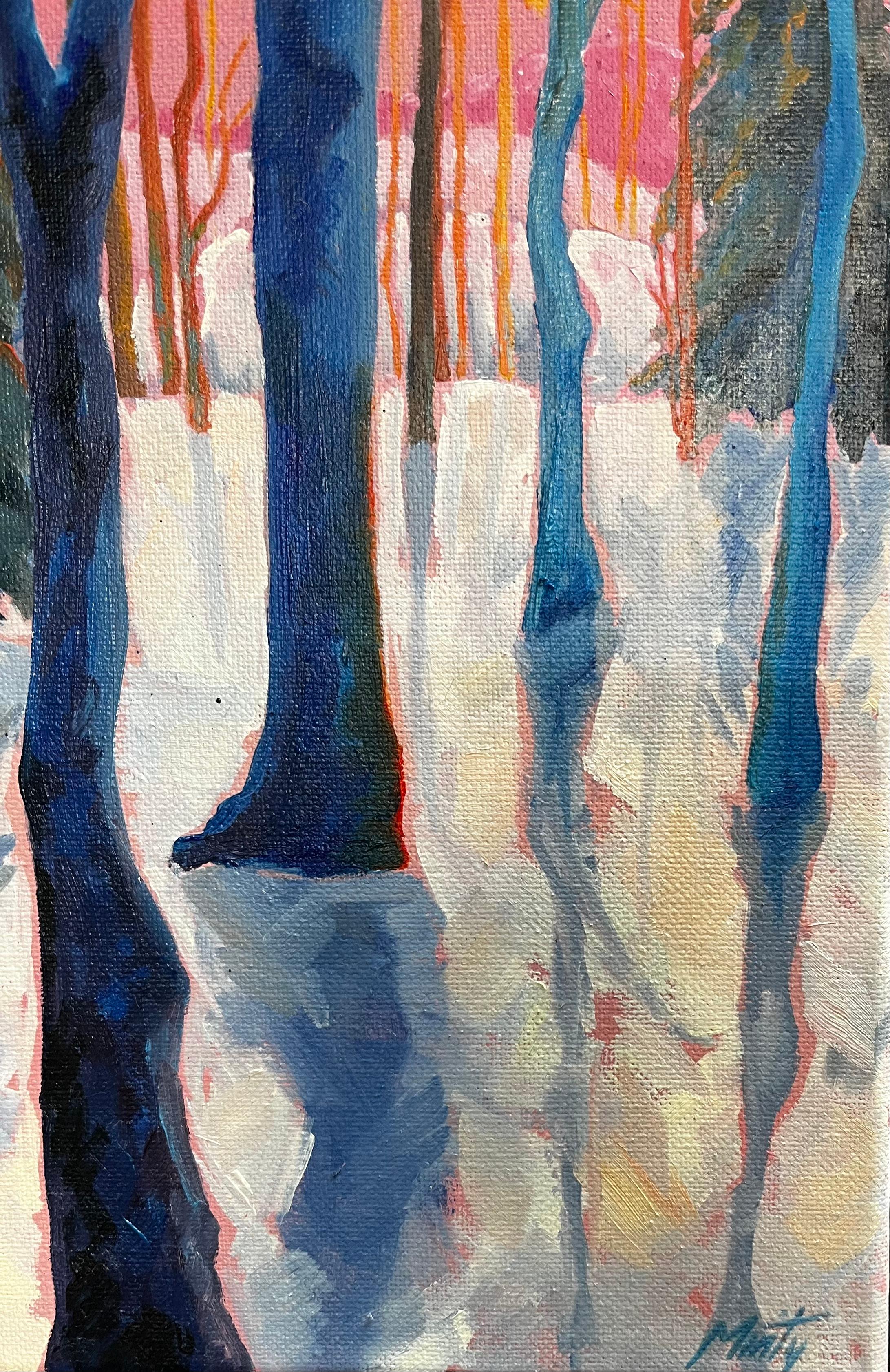 Kuusamo Finnland Winterwald Sonnenuntergang Landschaft Original Zeitgenössisches Öl im Angebot 2