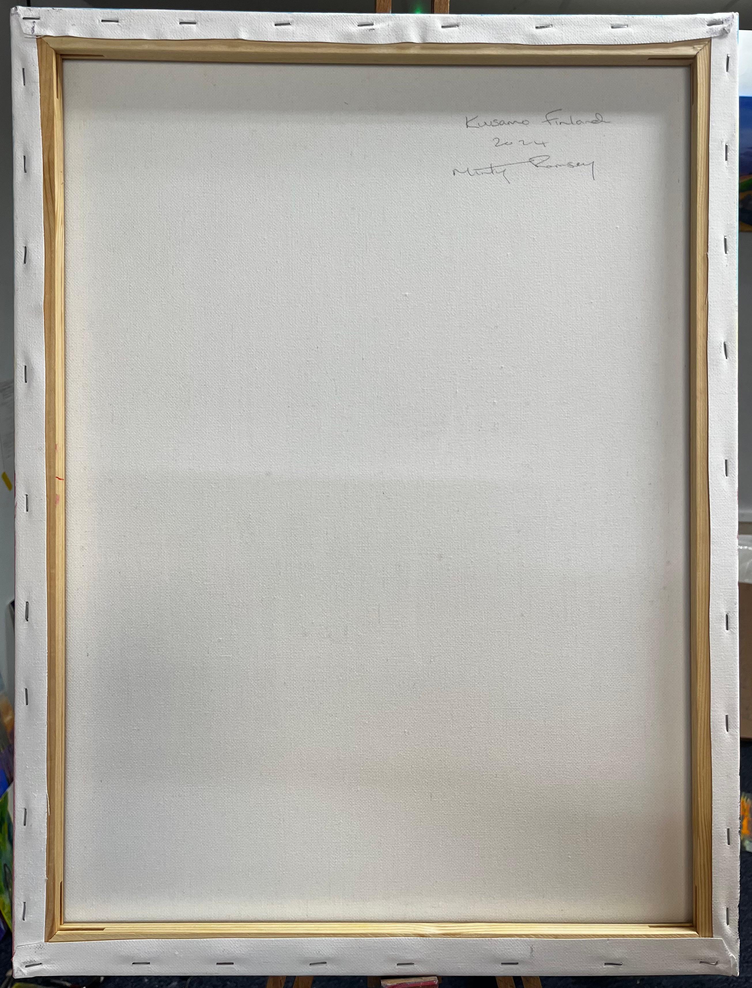 Kuusamo Finnland Winterwald Sonnenuntergang Landschaft Original Zeitgenössisches Öl im Angebot 3