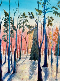 Kuusamo Finland Winter Forest Sunset Landscape Original Contemporary Oil