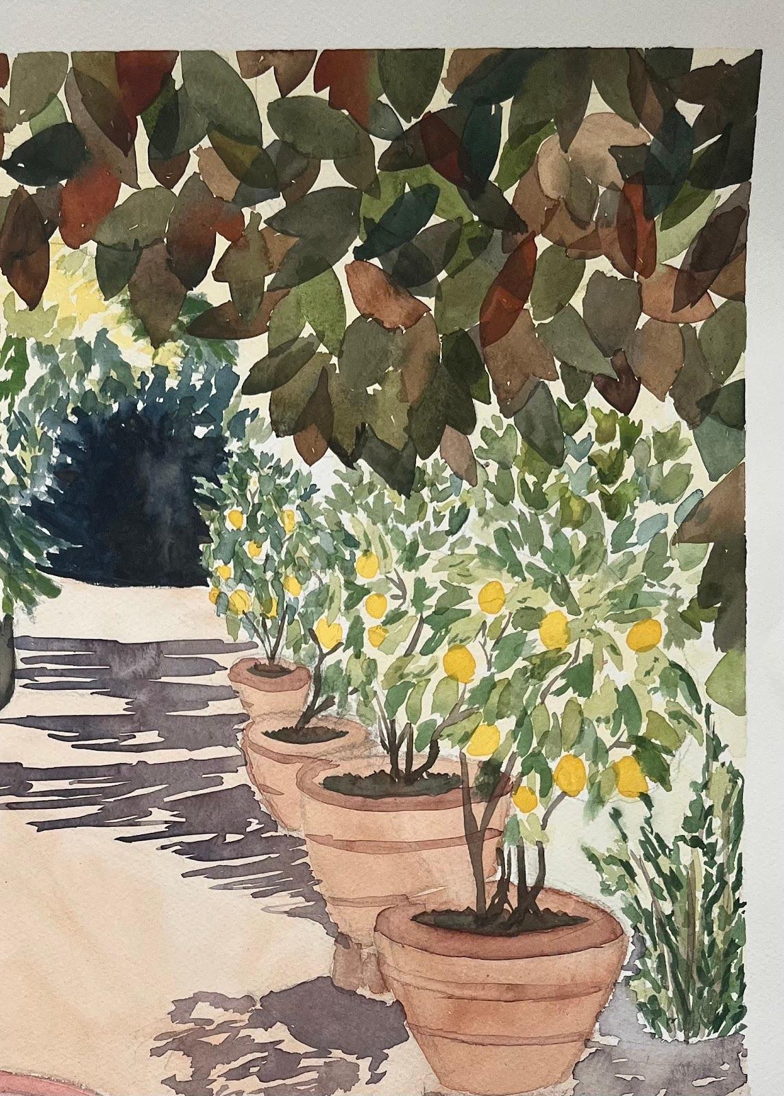 Limoneros en Montisi Italia Acuarela Colorida Pintura Paisaje - Landscape Painting Marrón de Minty Ramsey
