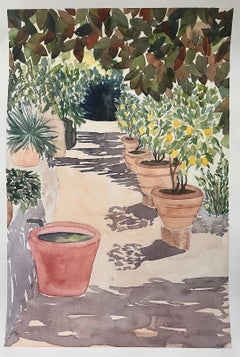 Lemon Trees in Montisi Italy Colourful Watercolor Painting Landscape