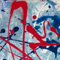 Esplosione di rosso, blu e grigio Pittura astratta acrilica contemporanea inglese