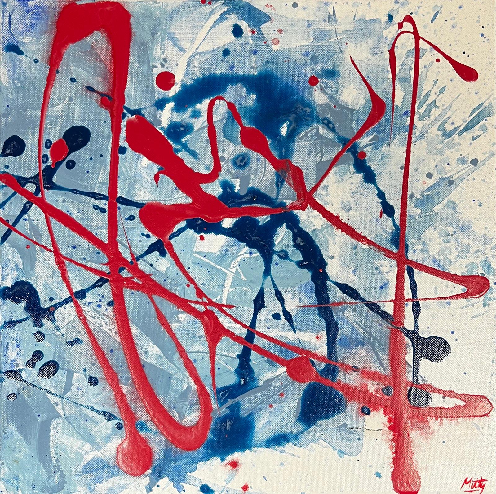 Esplosione di rosso, blu e grigio Pittura astratta acrilica contemporanea inglese - Painting Impressionismo di Minty Ramsey