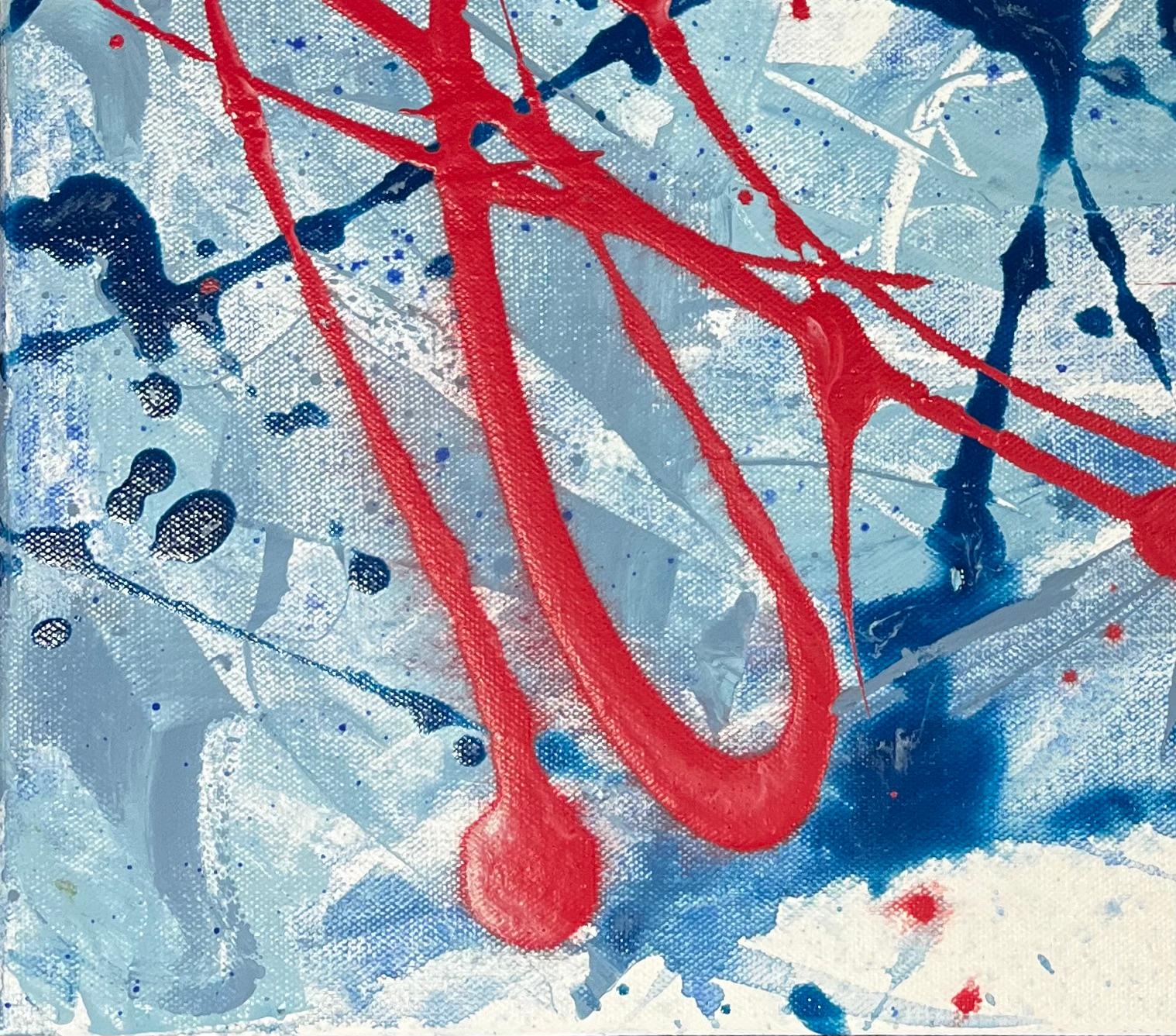 Esplosione di rosso, blu e grigio Pittura astratta acrilica contemporanea inglese - Abstract Painting Grigio di Minty Ramsey