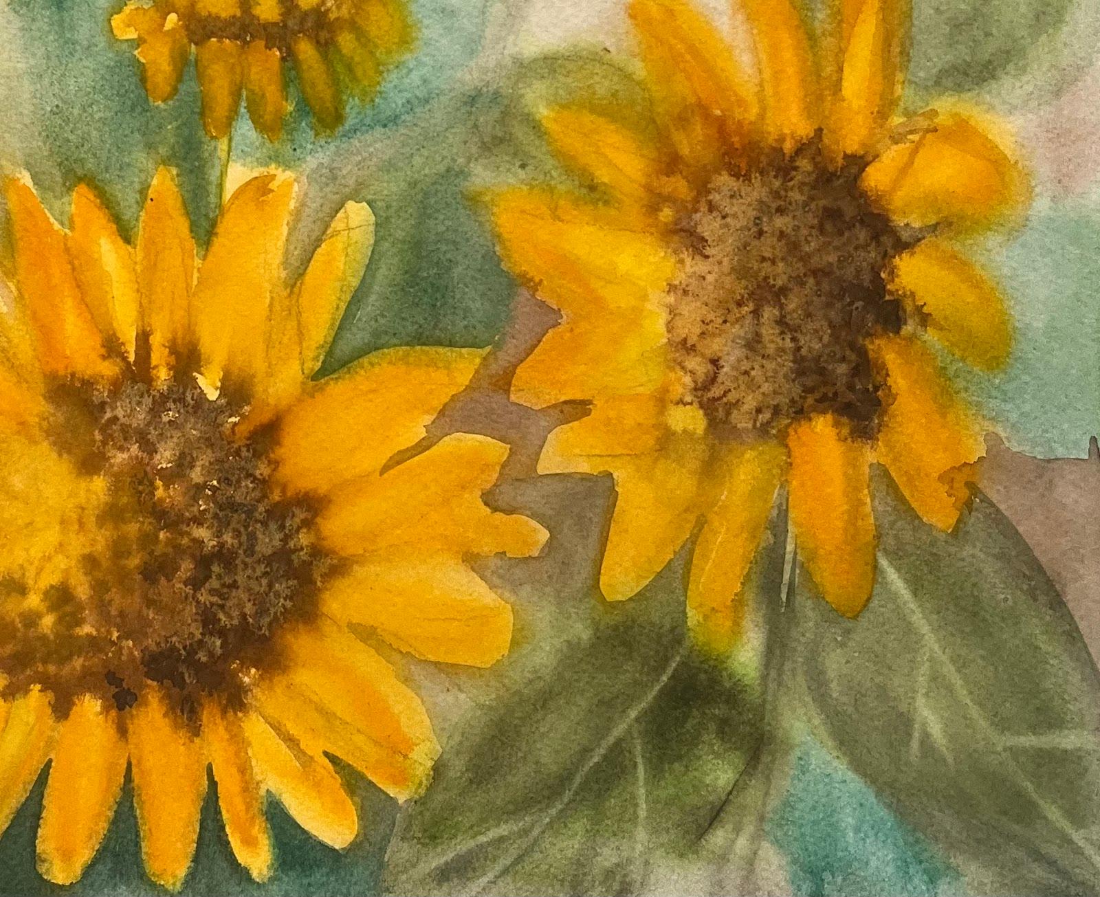 Campo de girasoles en Montsi Pintura abstracta en acuarela Contemporánea Británica - Painting Impresionista de Minty Ramsey