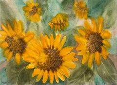 Champ de tournesols à AM Contemporary Peinture abstraite à l'aquarelle Contemporary British